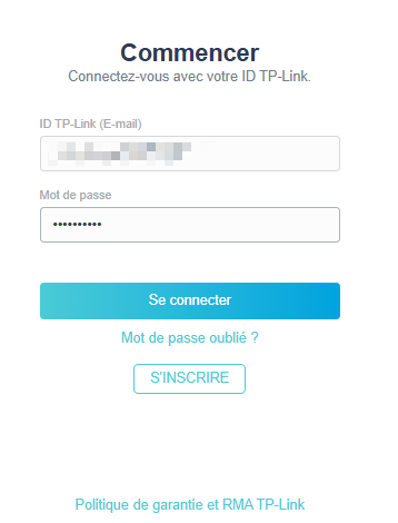 Écran Web montrant le bouton Log in.