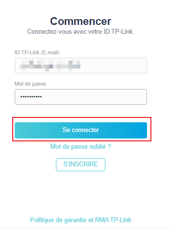 Écran Web montrant le bouton de connexion.