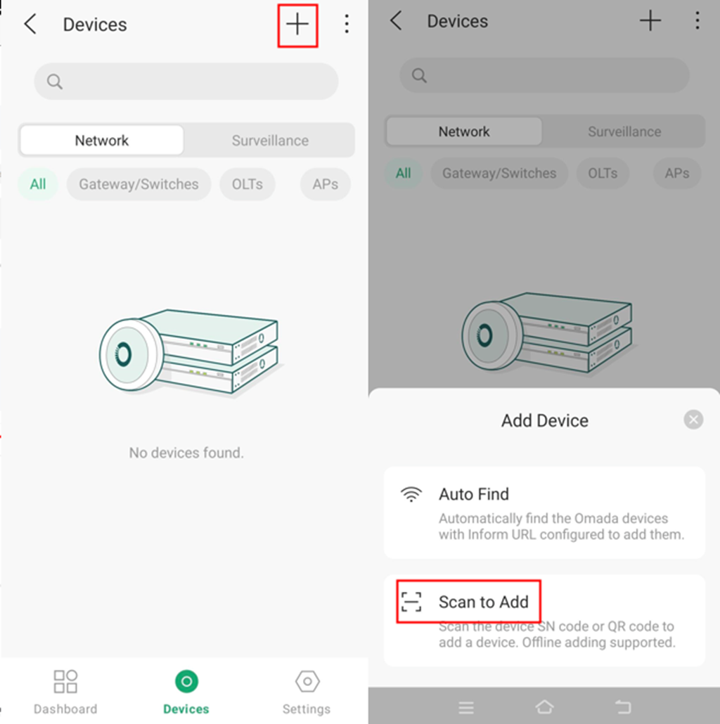 The scan button is used to add your devices with labels attached.