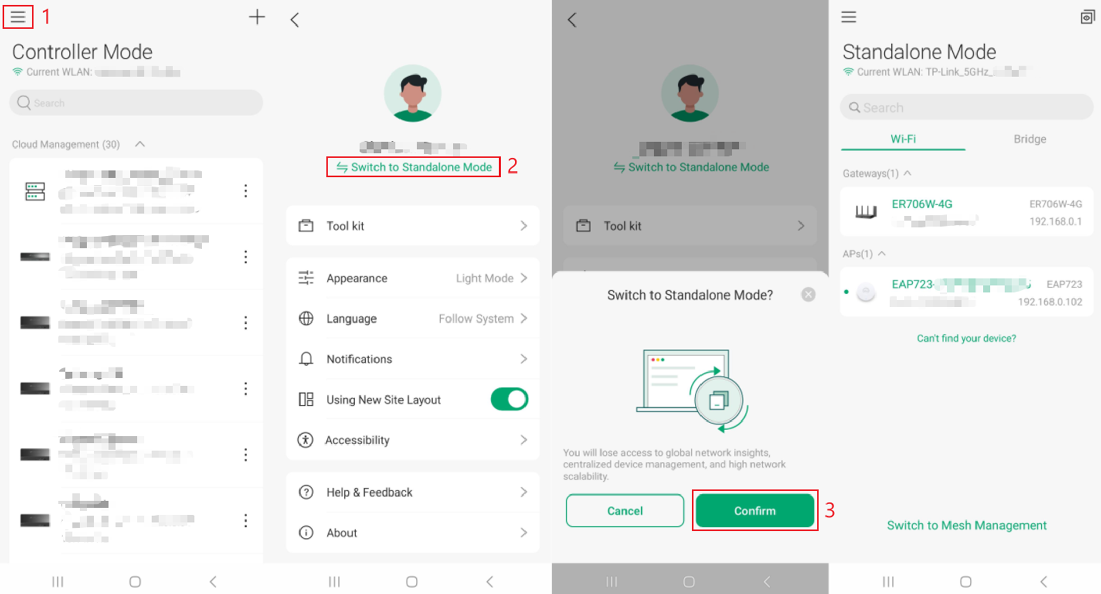 Configuration steps to change the Mode from Controller Mode to Standalone Mode.