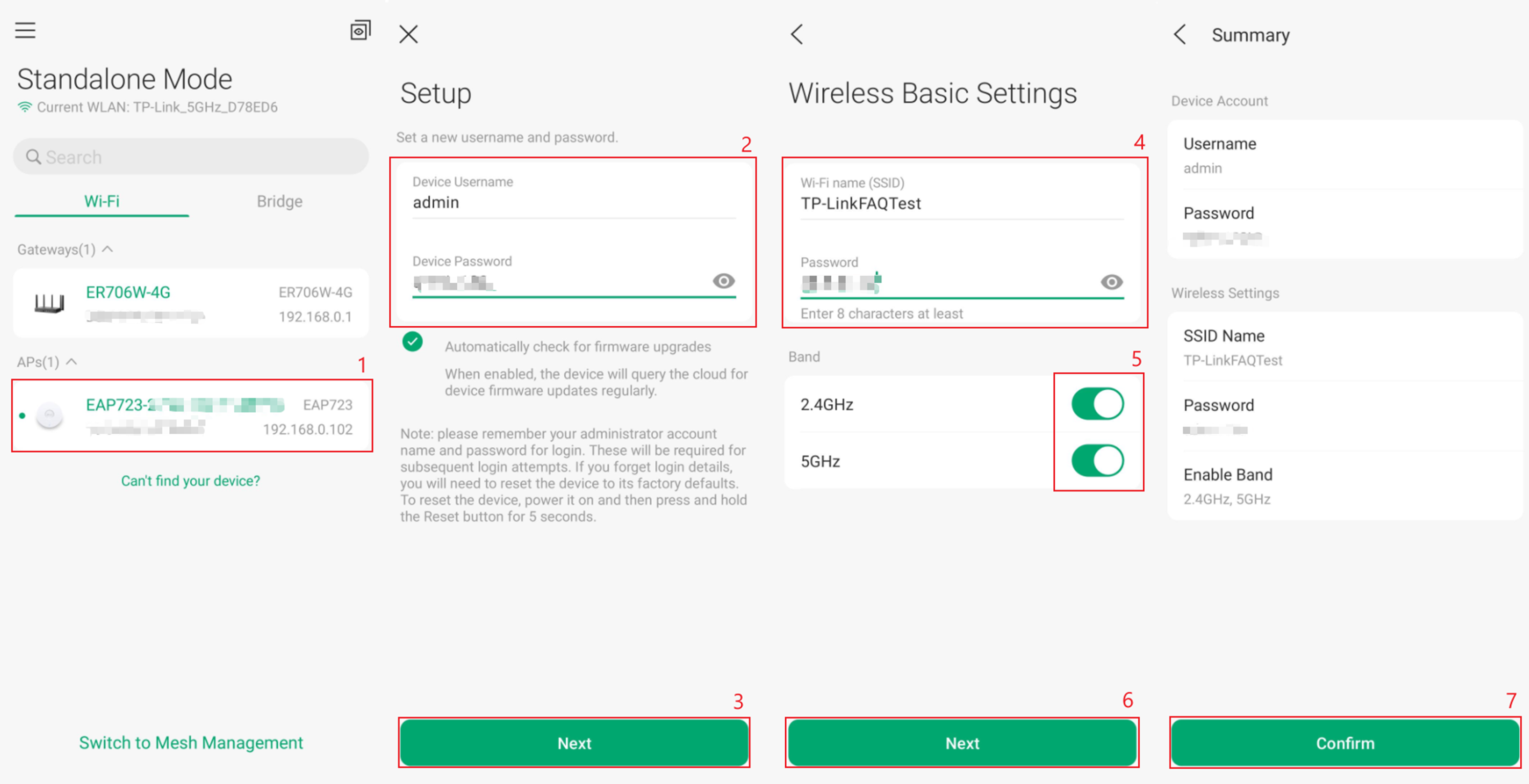 Configuration steps for Setup and Wireless Basic Settings.
