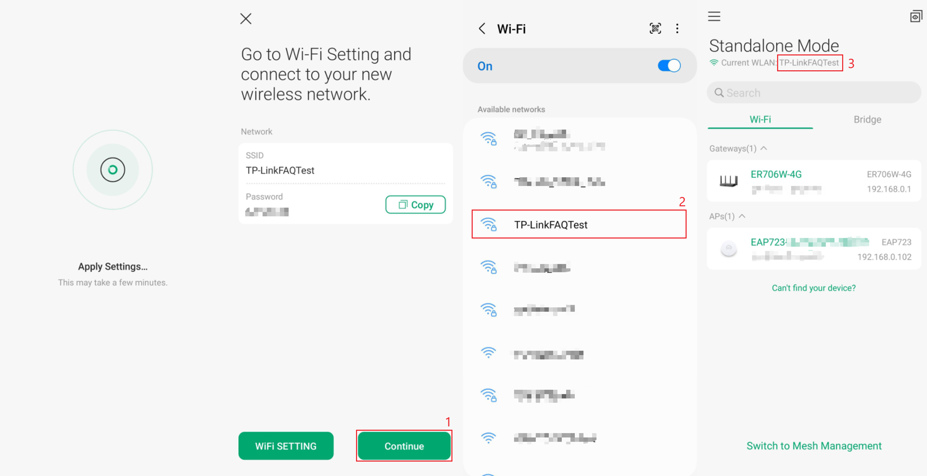Connecting to the newly created SSID in Omada App.