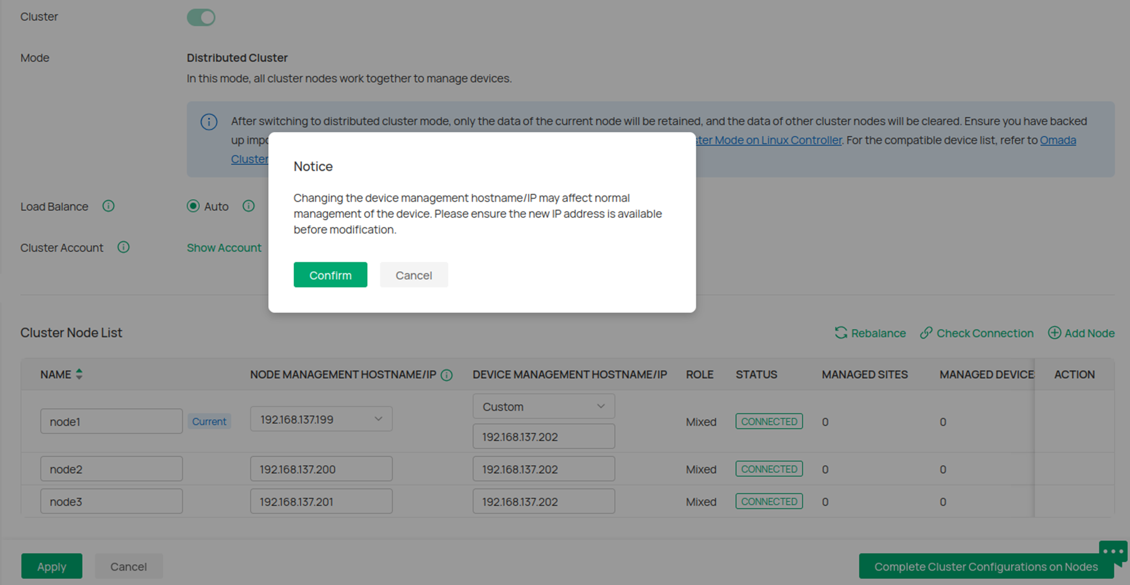Notice to warn that a new IP address must be available.
