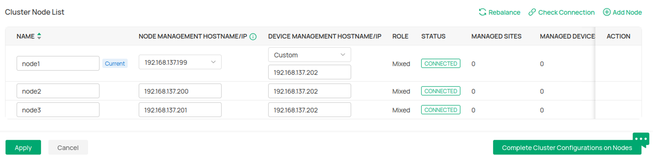 The status of the device showing CONNECTED status.