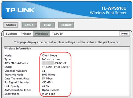 Wireless Information page.