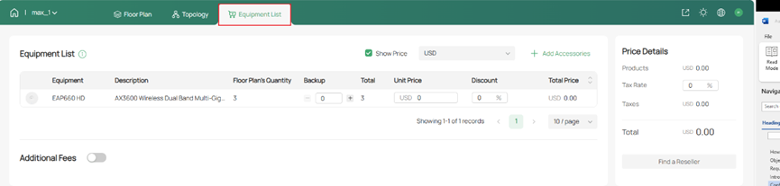Enter Equipment List page.