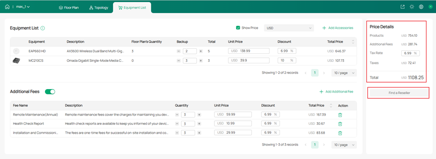 Enable the “Show Price” button to open the Price Detail page. Click the “Find a Reseller” hyperlink to search for product distributors.
