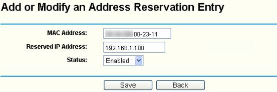 Edit Address Reservation entry.