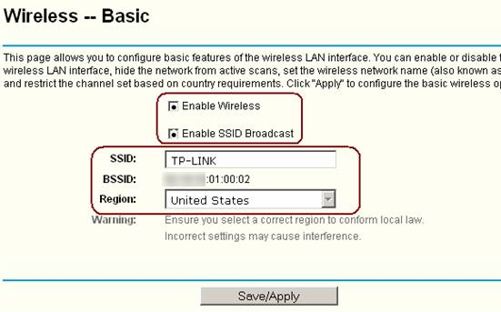 Wireless->Basic page.