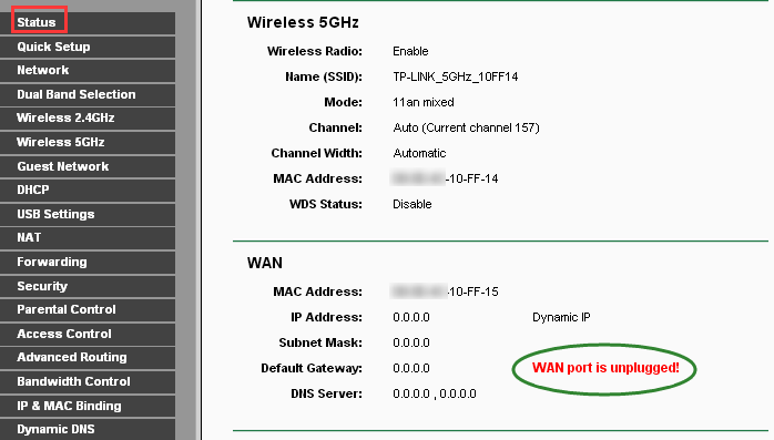 WAN IP when WAN port is unplugged.