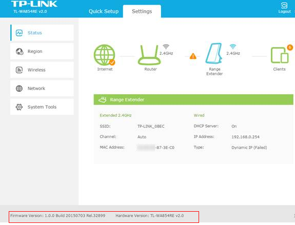 TL-WA854RE settings page.