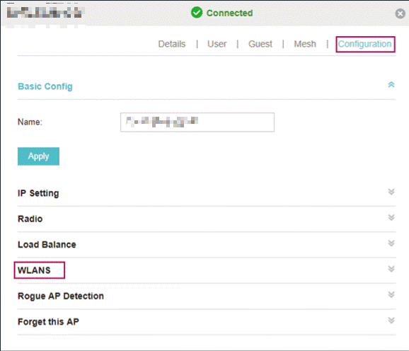 Shows path to configure WLAN group.