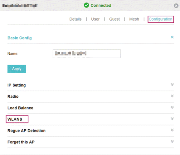 Shows path to configure WLAN group.