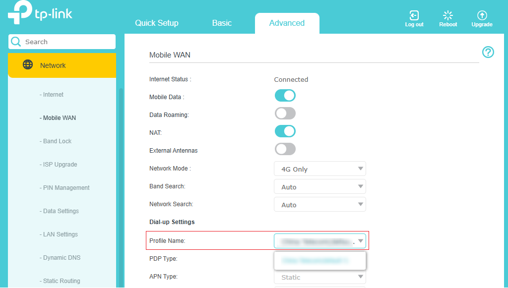 A drag-down list you can choose different profile to dial-up if the ISP supports.