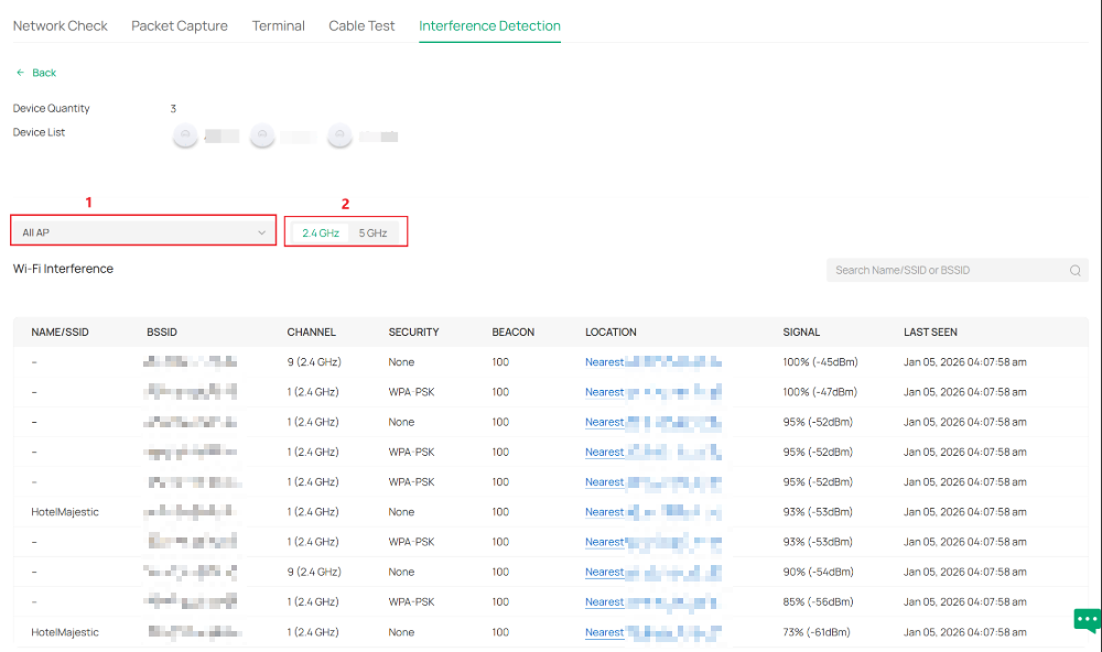 The Interference detection result page.