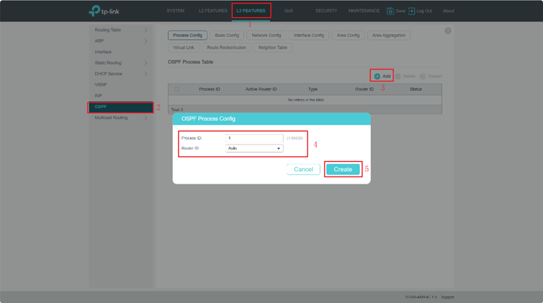 OSPF config page under standalone mode.