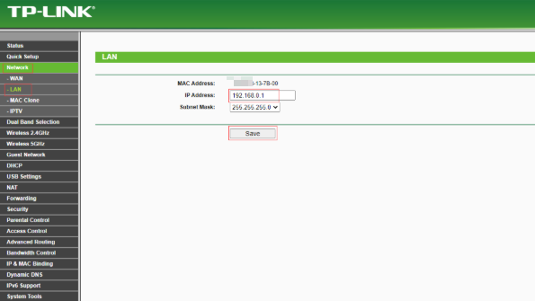 LAN page on green UI.