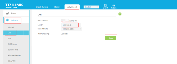 LAN page of Archer C3200.