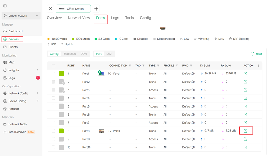 Path to find how to edit switch ports.