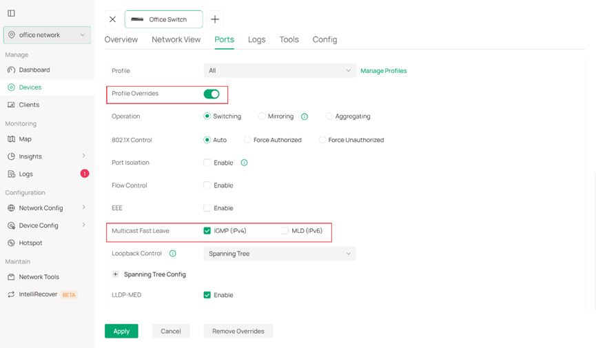 Path of enable Multicast Fast Leave.