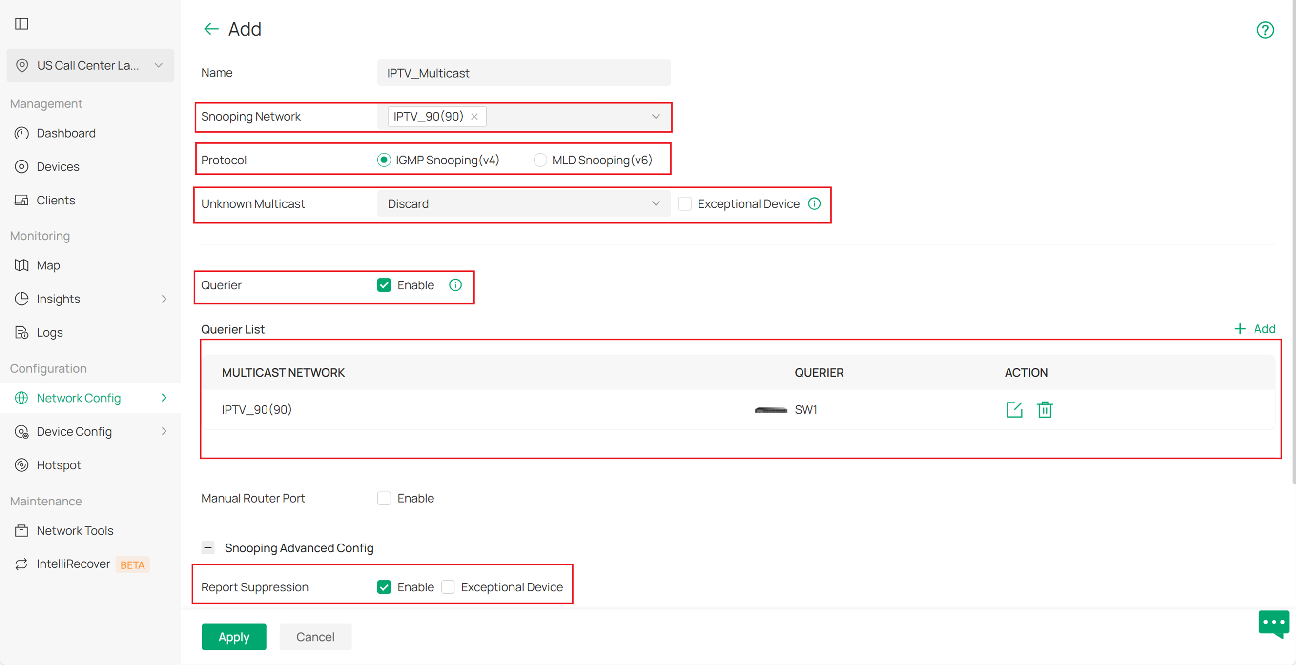 Configuring the multicast parameters in multicast.