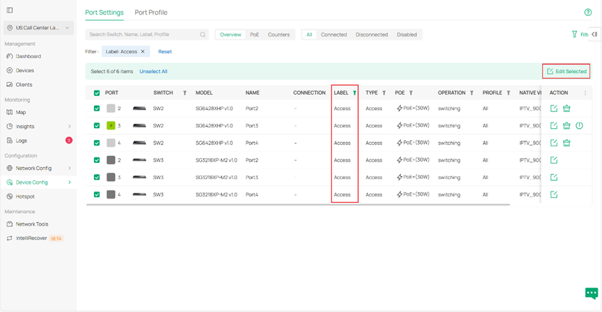 Filtering and selecting IPTV ports in batch.
