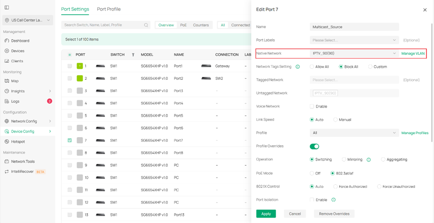 Specify the access port to multicast source.