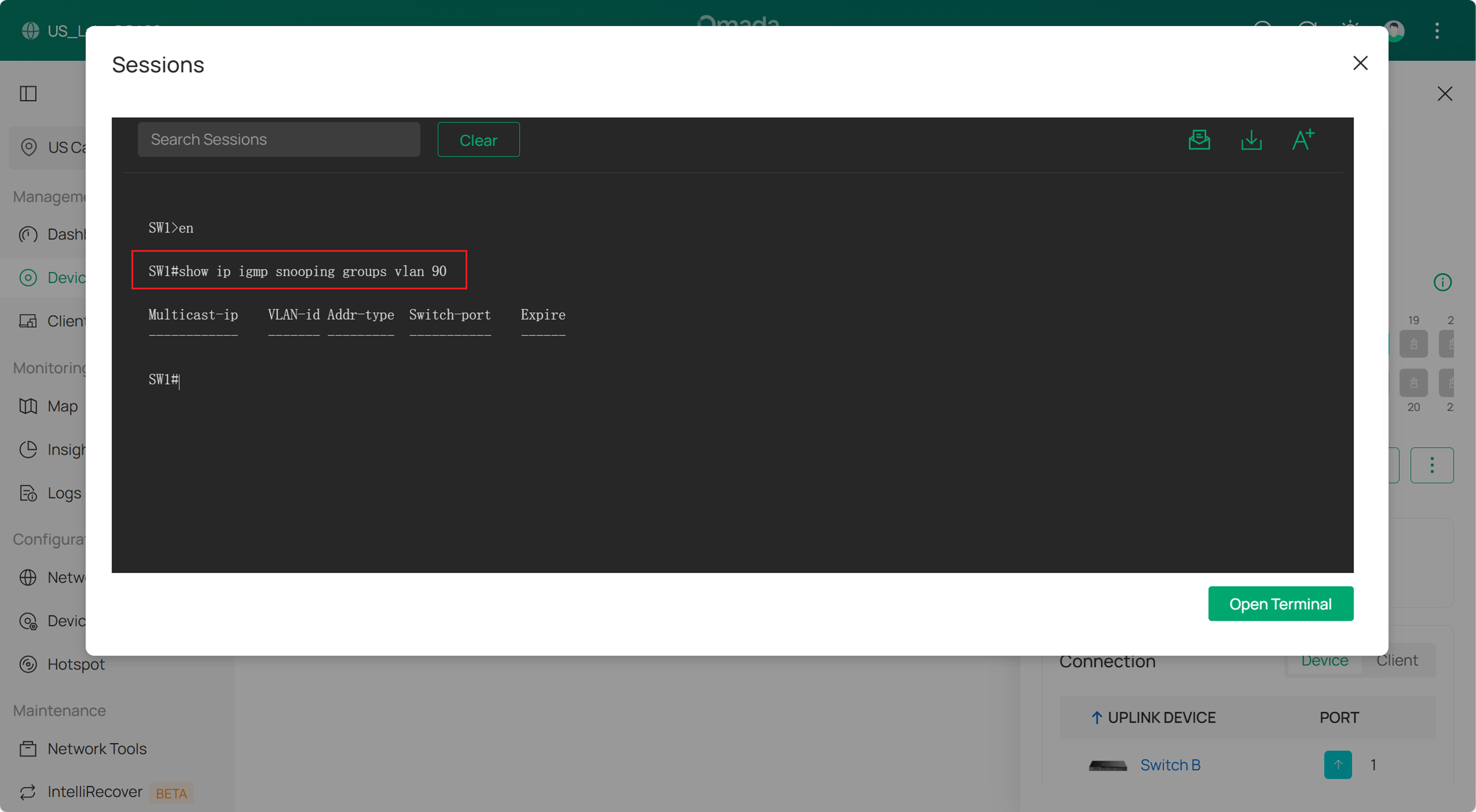 Checking the configuration via terminal.
