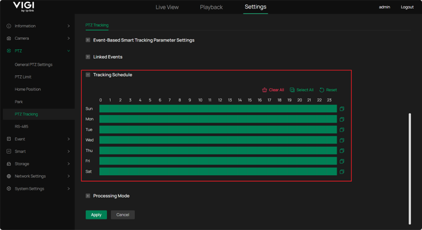 Show the position of Tracking Schedule configuration.