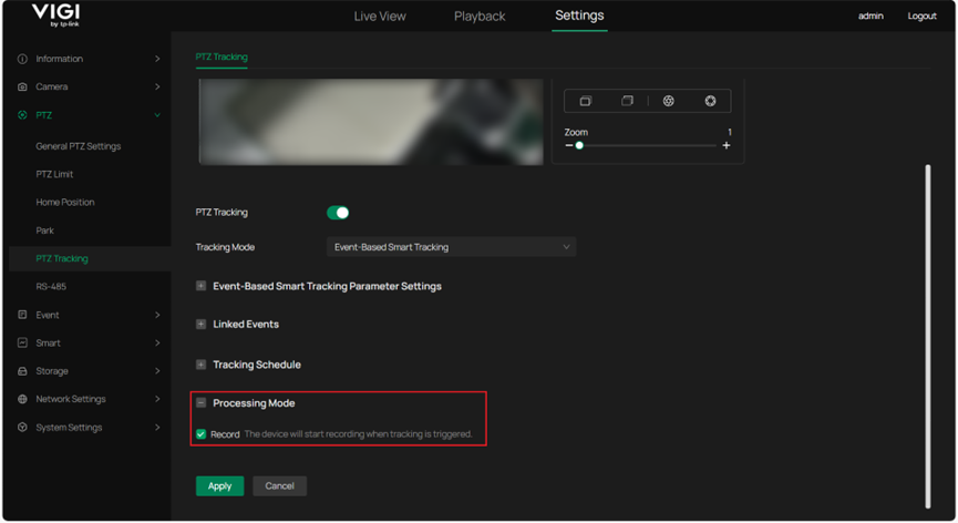 Show the position of Processing Mode configuration.