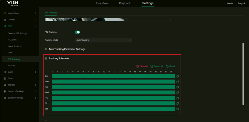Show the position of Tracking Schedule configuration.