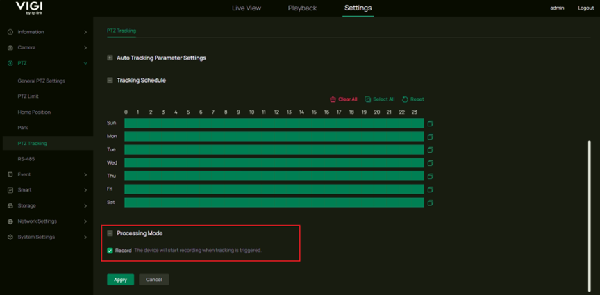 Show the position of Processing Mode configuration.