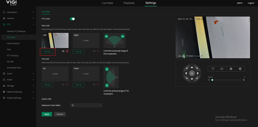 Display the Set Up button.