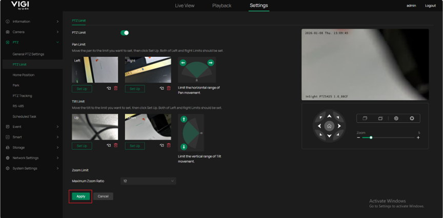 Show the position of the apply button.