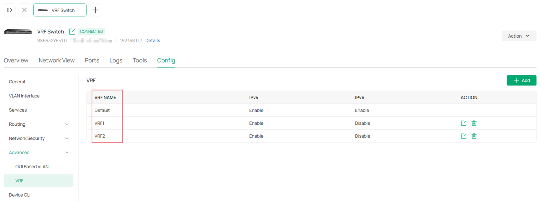 Show the VRF instances list on the switch.