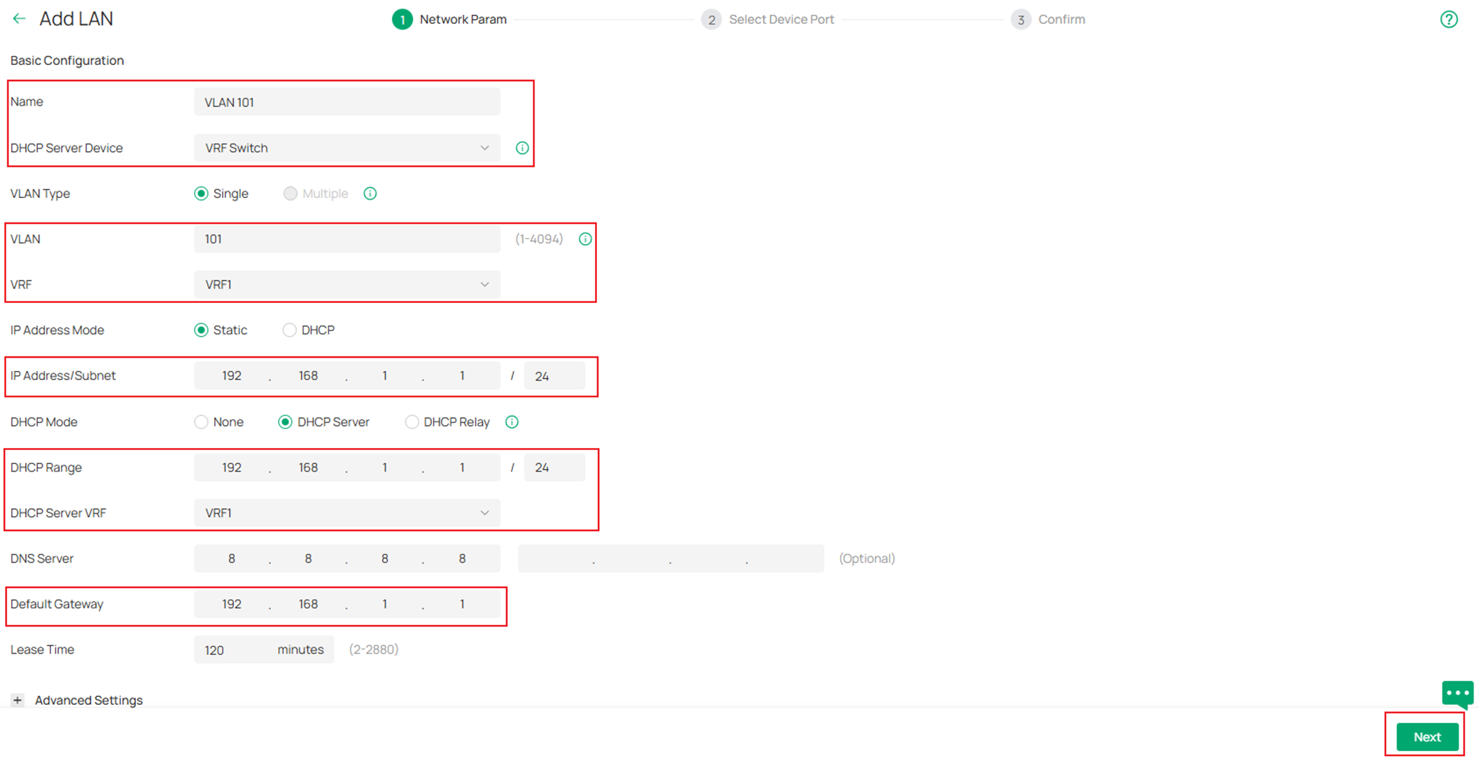 Show the LAN configuration page.