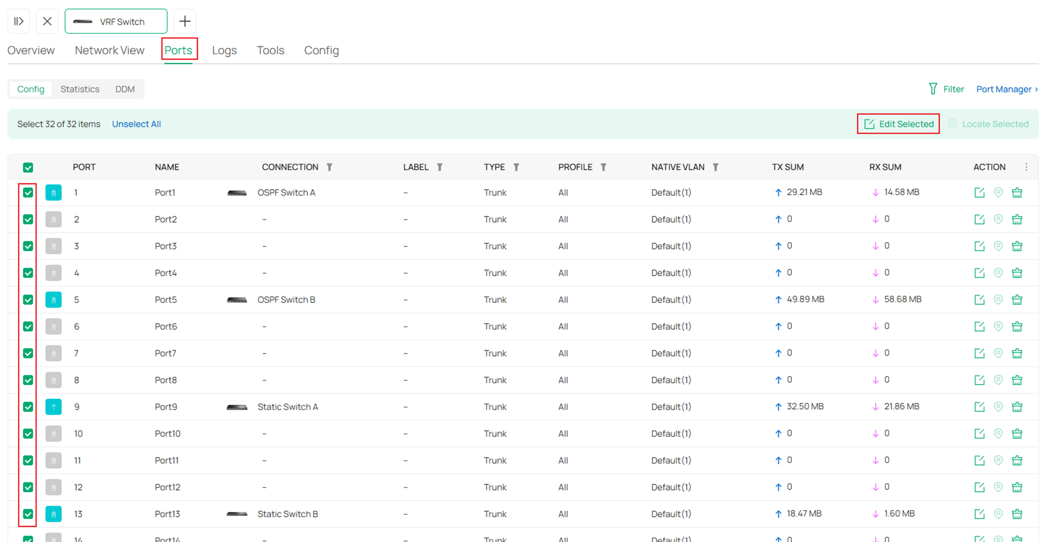 Show the switch port configuration page.