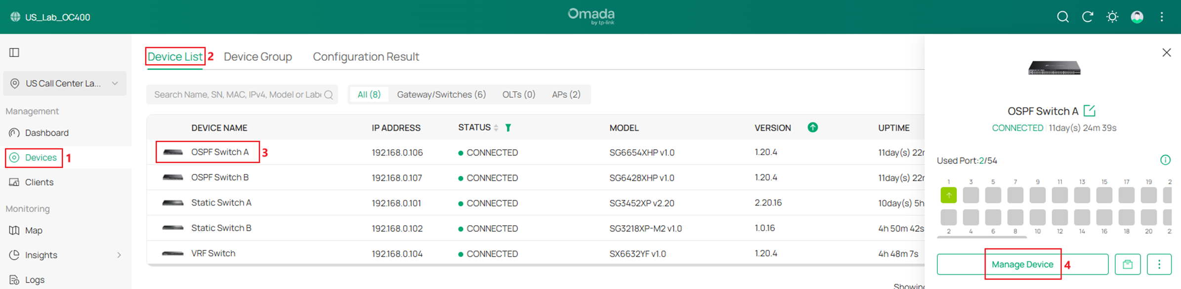 Show the process of entering switch configuration page.