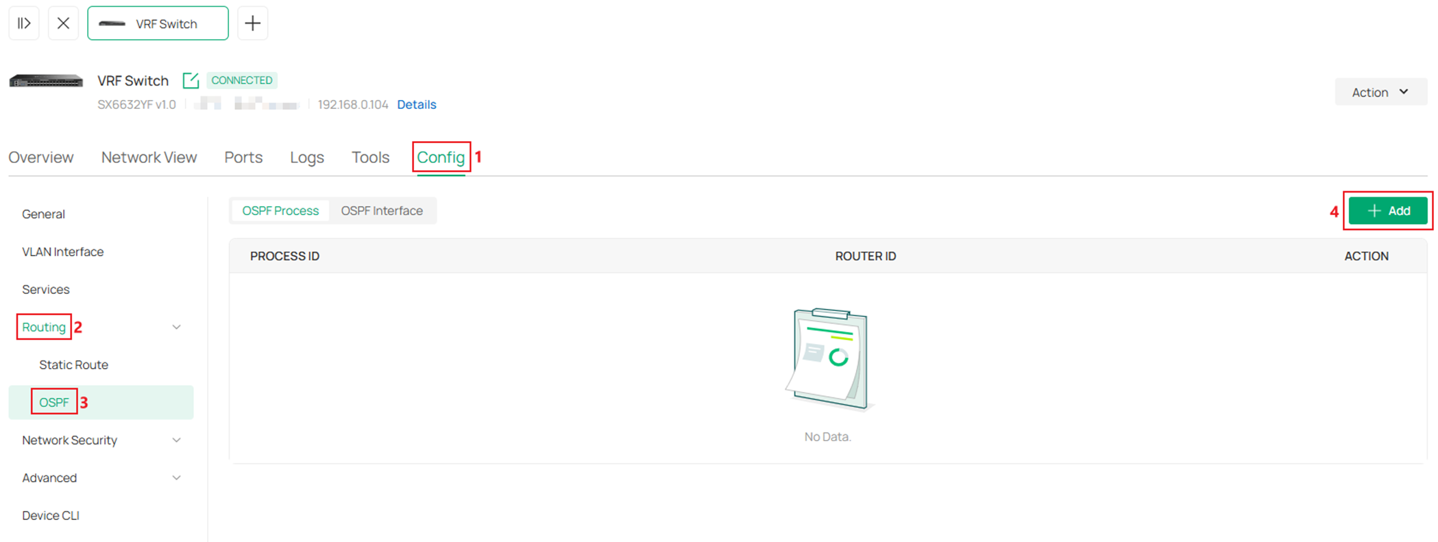 Show the process of entering switch OSPF configuration page.