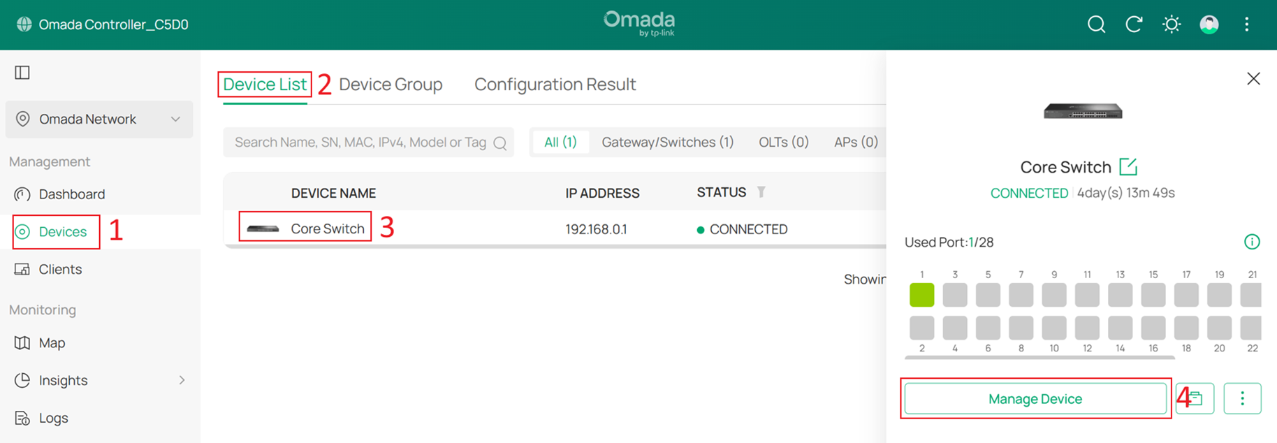 Go to the private configuration page of Core Switch.
