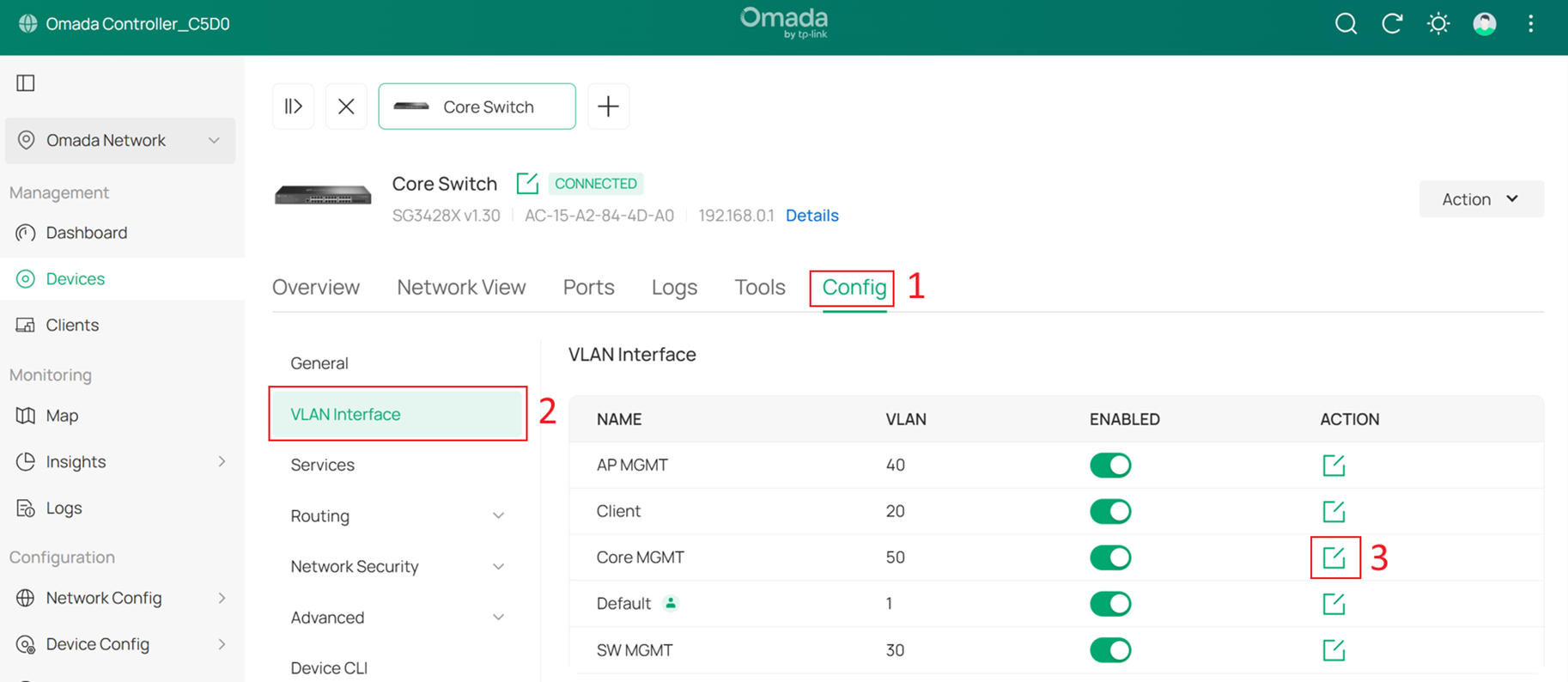 Edit VLAN 50 interface.