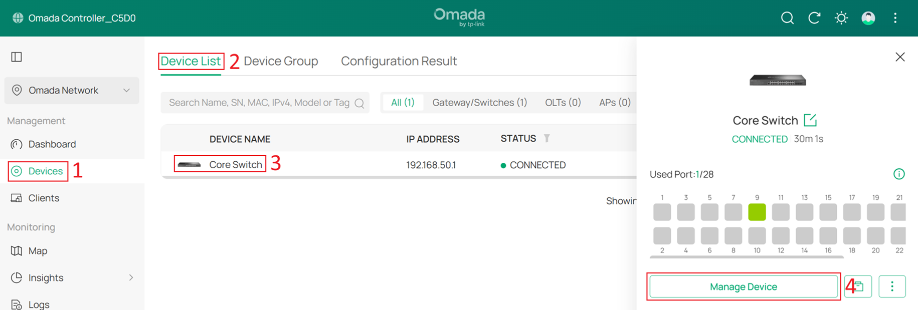 Go to the private configuration page of Core Switch.