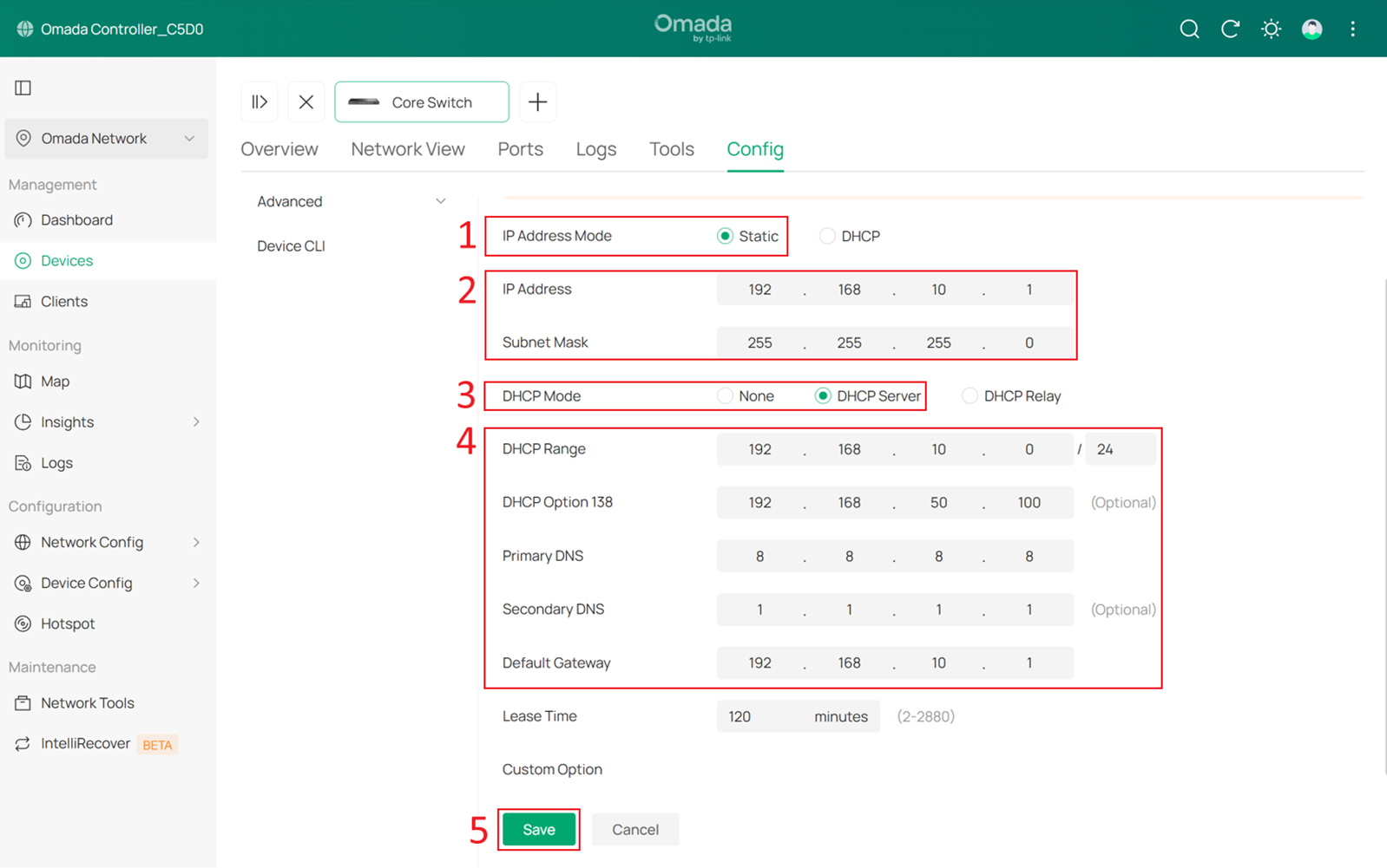 Setting Core Switch as DHCP server of Default Network.
