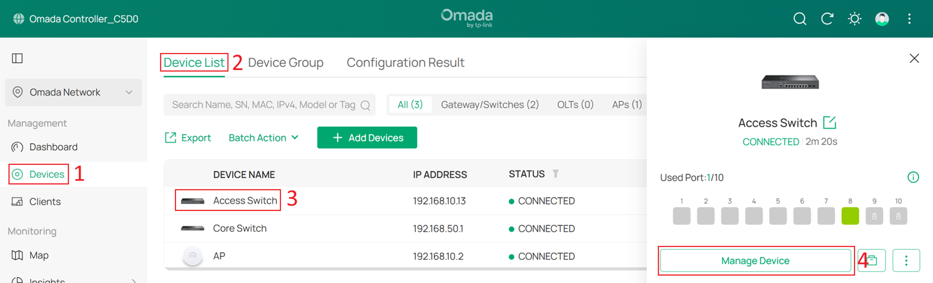Go to the private configuration page of switch.