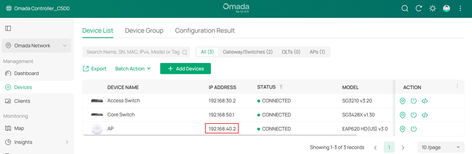 Now the IP address of APs have changed to 192.168.40.0/24.