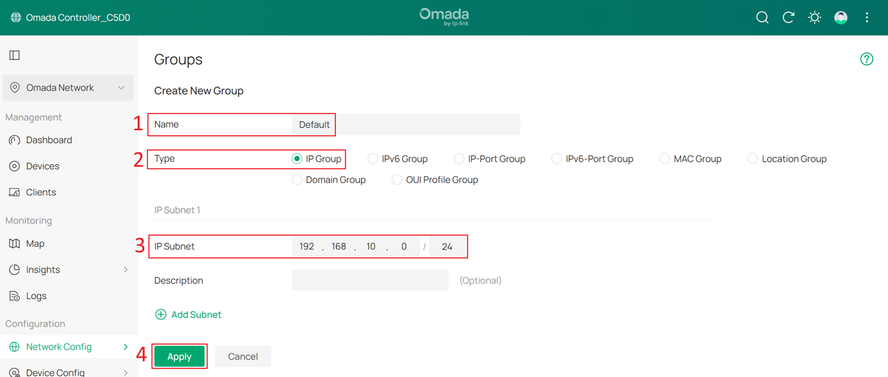 Create the IP group for Default Network.