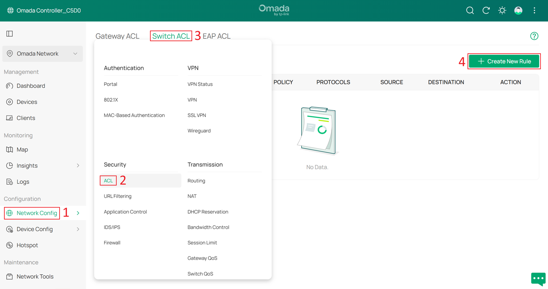 Go to create new ACL rule.