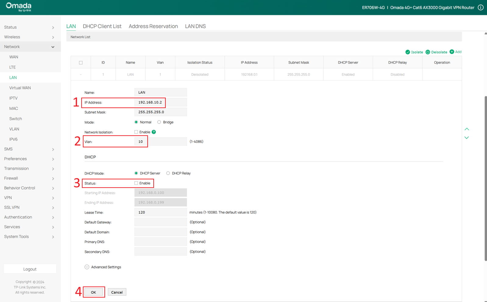 Change the IP address and disable the DHCP server so that it can be adopted.