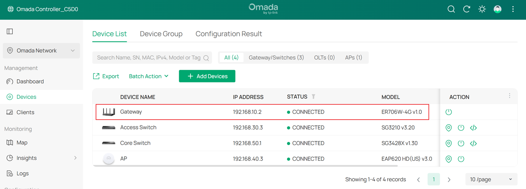Complete the adoption of Omada gateway.