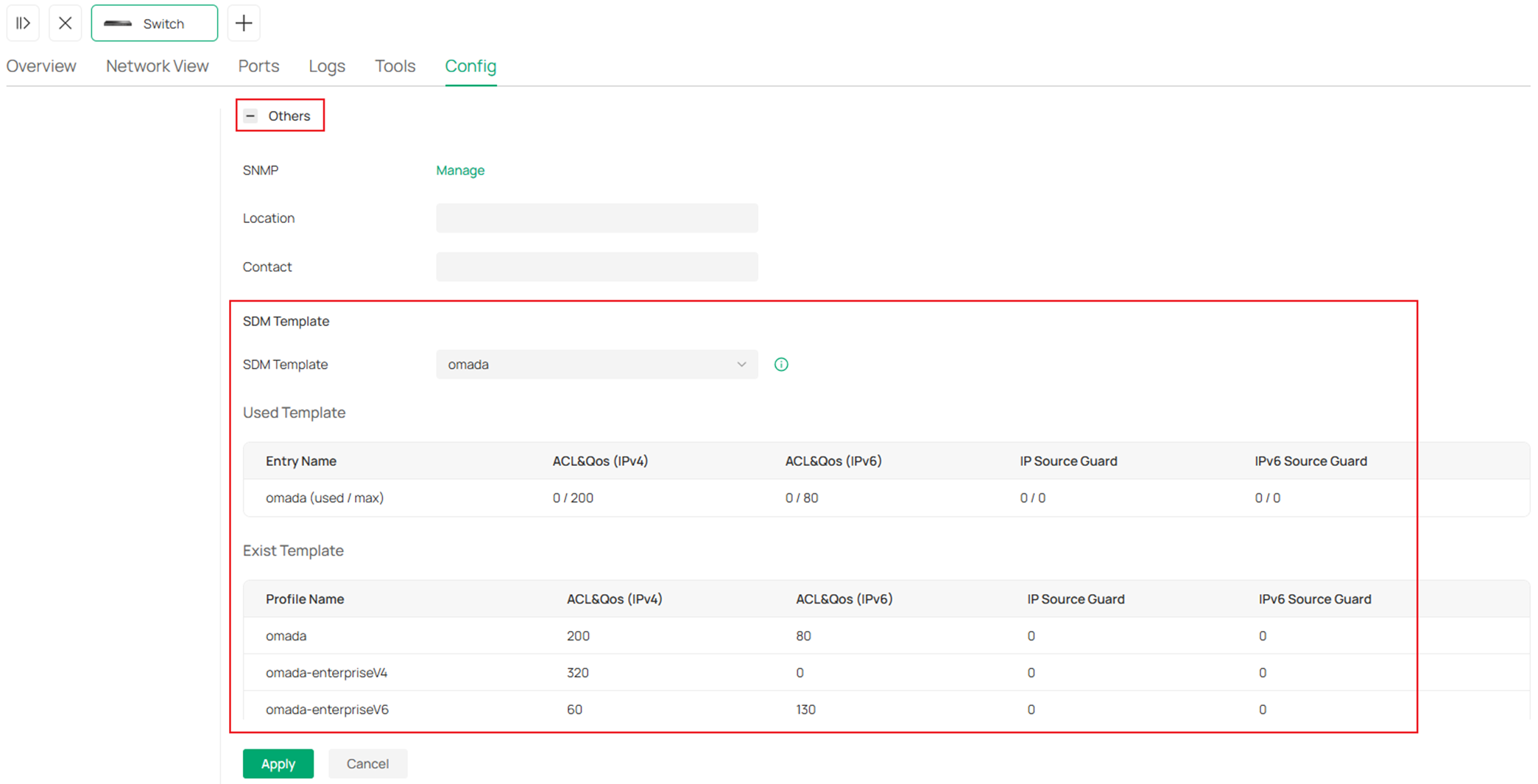 show the SDM template configuration menu.
